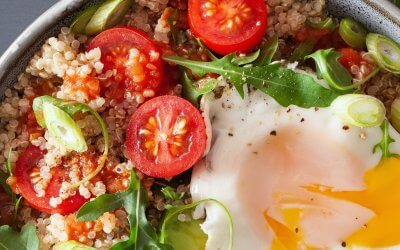 healthy bowl with tomatoes and egg