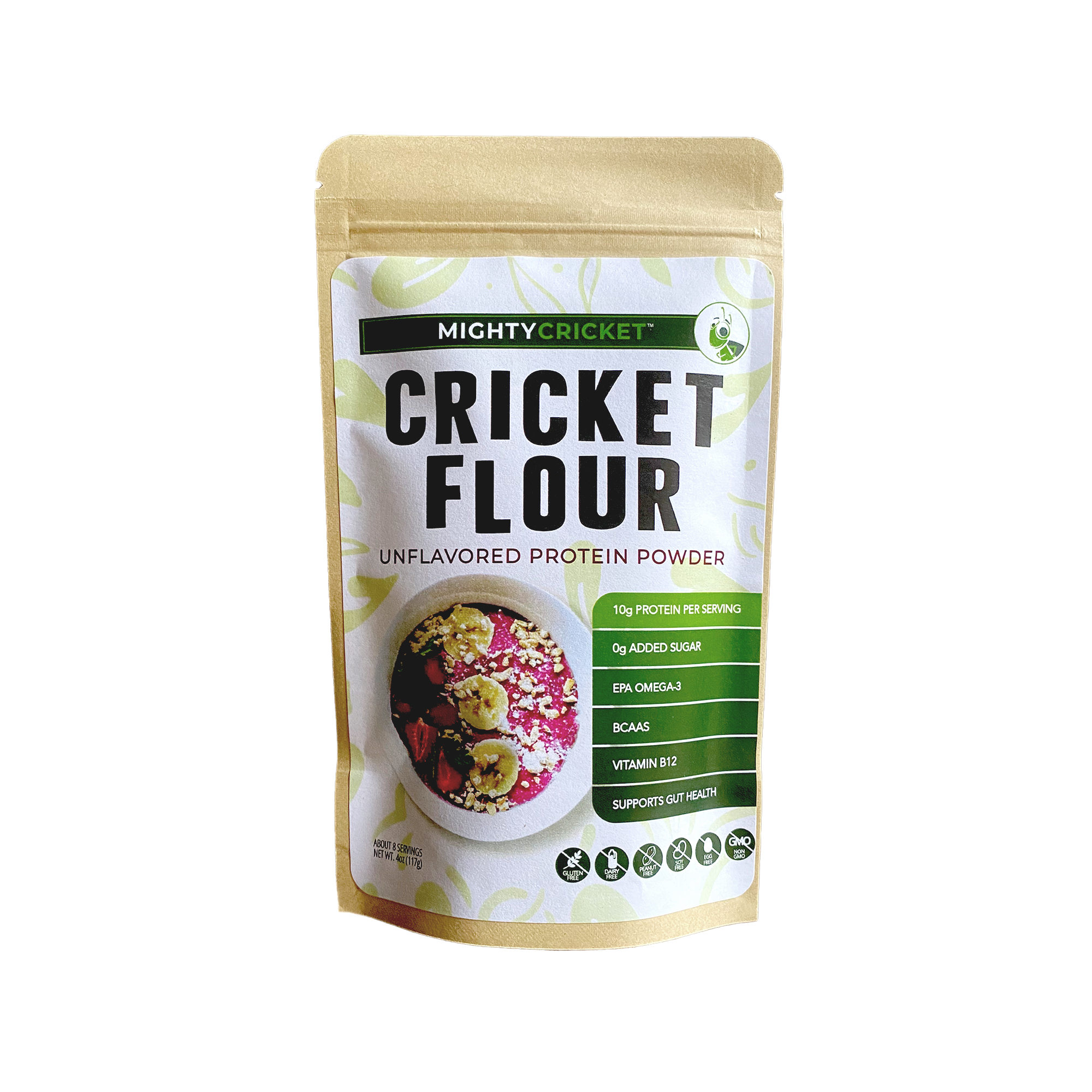 Cricket Flour - Dairy and Gluten Free Alternative in 4oz packaging. 